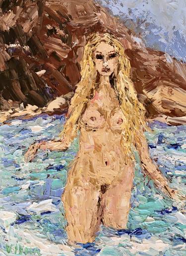 Naked Woman Impasto Oil Painting On Canvas Original Signed Erotic Act Wall Art Decor thumb