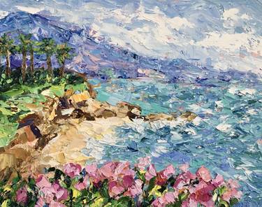 California Laguna Beach Impasto Oil Painting On Canvas Original Signed Seascape Canvas Wall Art thumb