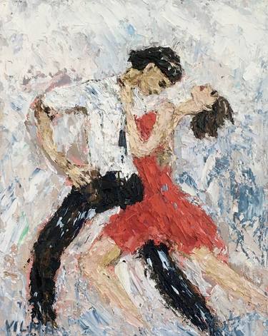 Tango Dancing Couple Oil Painting On Canvas Partner Dance Art thumb