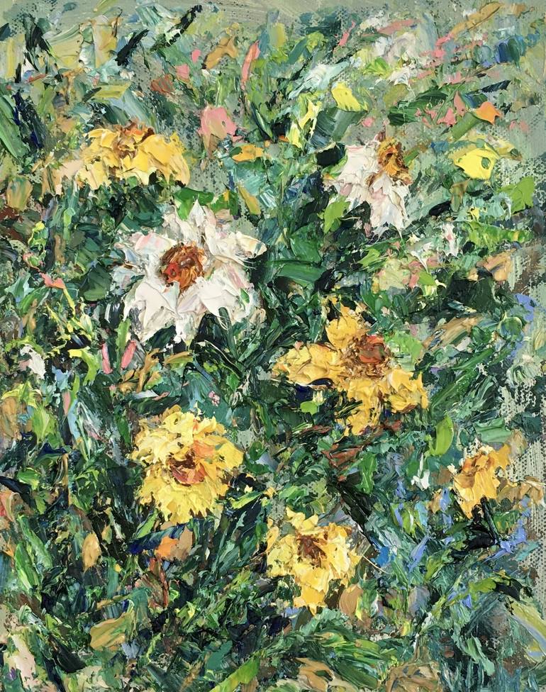 Colorful Flowers Impasto Oil Painting On Canvas Original Signed Floral Garden Wall Art Decor
