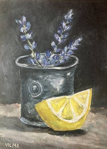 Still Life Oil Painting On Canvas Yellow Lemon Small Kitchen Original Signed Citrus Fruit Framed Artwork thumb