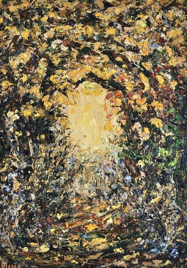 Autumn Forest Impasto Oil Painting On Canvas Original Signed Forest Trees Path Wall Art Decor thumb