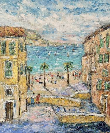 Menton France Impasto Oil Painting On Canvas Original Signed French Cote D'azur Wall Art Decor thumb