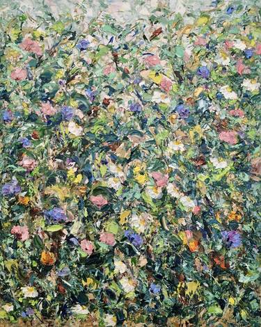 Blooming Flower Field Oil Painting On Canvas Original Signed thumb