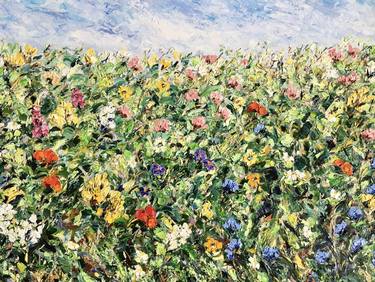Flowers Blooming Field Impasto Oil Painting On Canvas thumb