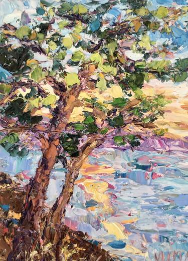 Coastal Tree Nature Impasto Oil Painting On Canvas thumb