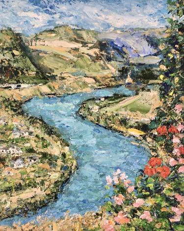 Moselle River Impasto Oil Painting On Canvas Germany Landscape thumb