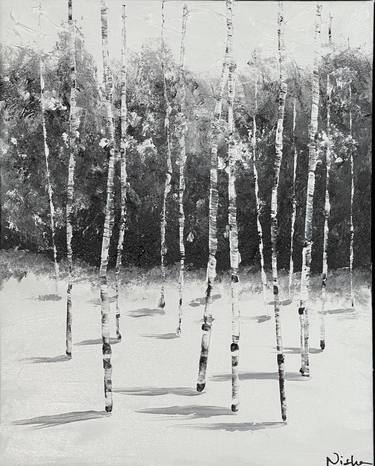 Black and White Aspen Tree Painting thumb