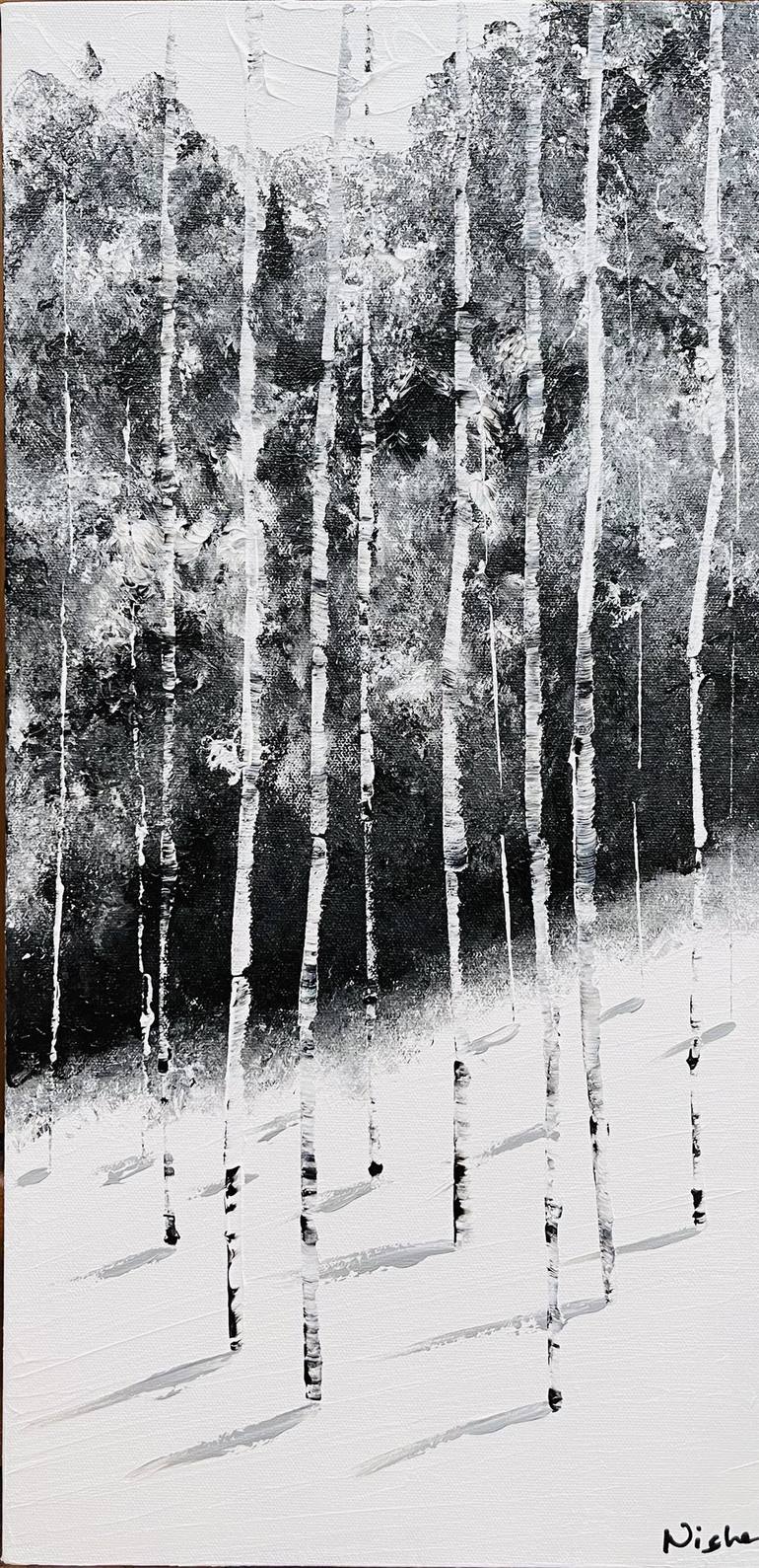 Black and White Aspen Tree Painting Painting by Nisha Ghela | Saatchi Art