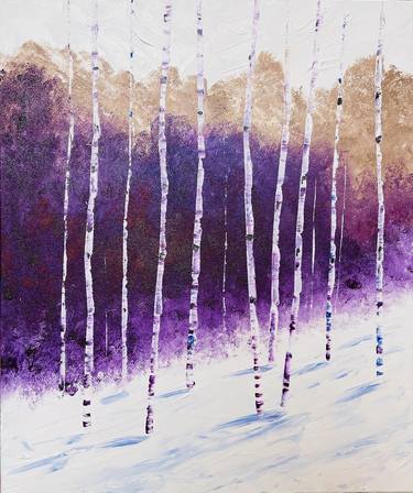 Violet Winterland - Abstract winter painting with Aspen trees thumb