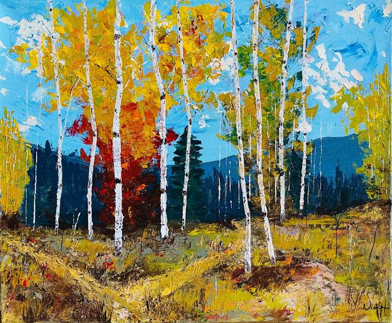 Aspen Trees - Fall Painting by Nisha Ghela | Saatchi Art