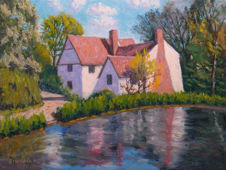 Original Landscape Painting by Daniel Fishback | Impressionism Art on Canvas | Cottage by the Lake