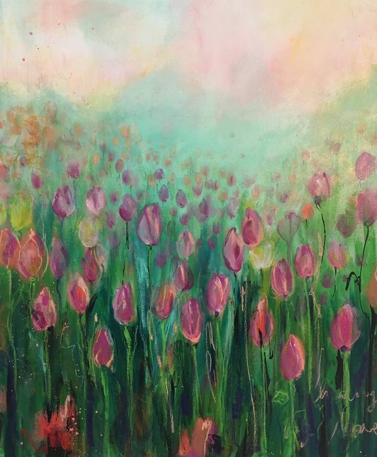 Tulips in the Keukenhof gardens Painting by Marta Mandolini | Saatchi Art