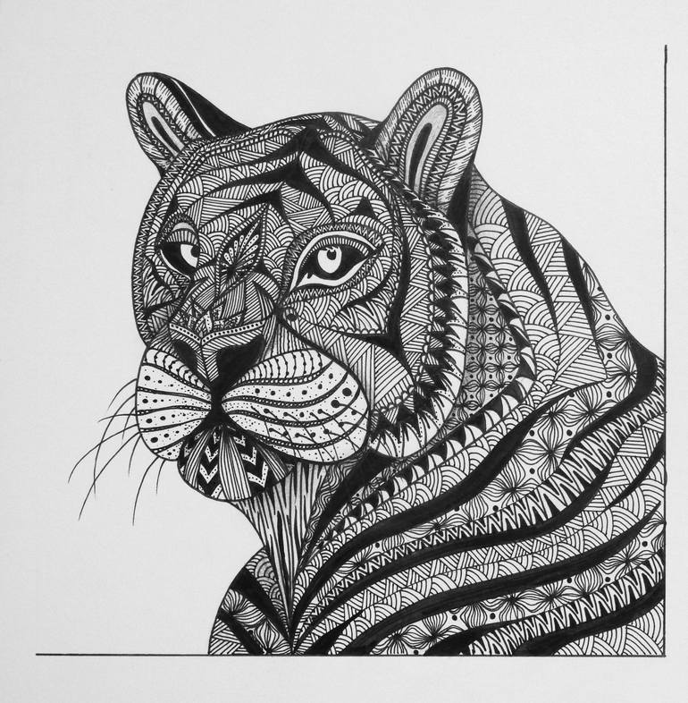Zentangle Tiger Drawing by David Orozco