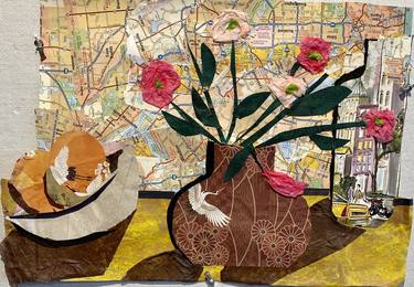 Original Abstract Expressionism Still Life Collage by nancy gordon