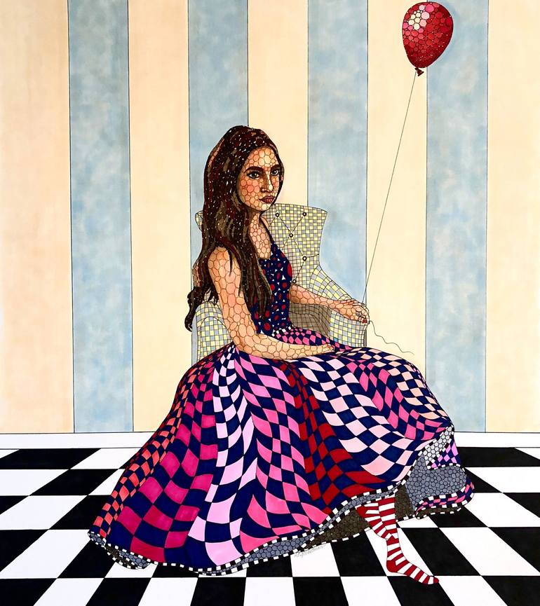 Girl with A Red Balloon Drawing by Amy Whitman | Saatchi Art