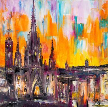 Barcelona Cathedral In The Orange Dawn thumb
