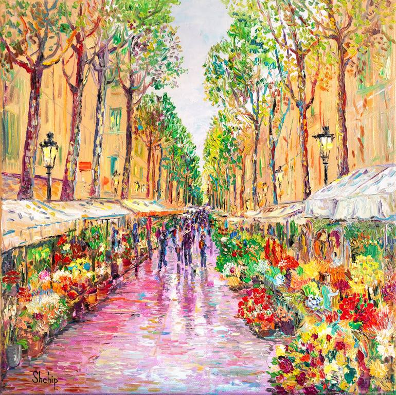 Flower Stalls. La Rambla. Barcelona Painting by Natalia Shchipakina