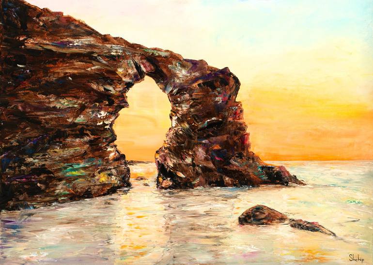 Original Seascape Painting by Natalia Shchipakina | Impressionism Art on Canvas | Beach of the Cathedrals. Sunset