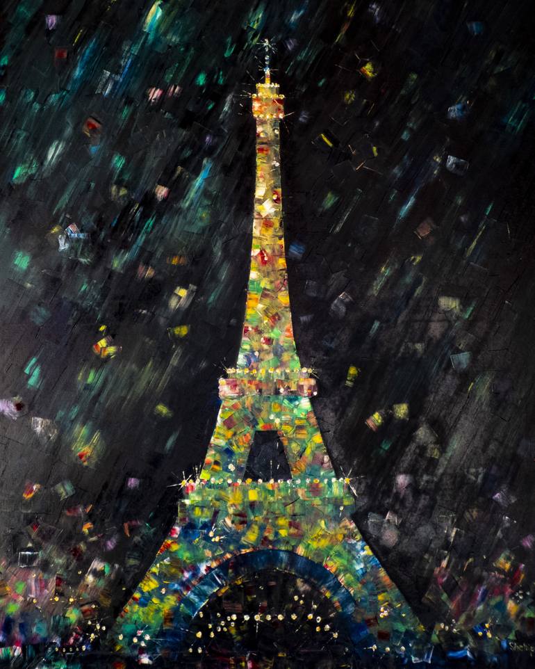 Original Cities Painting by Natalia Shchipakina | Abstract Art on Canvas | Rain in the night Paris
