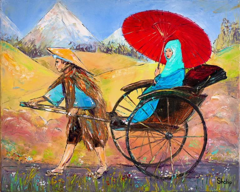 Japanese Rickshaw Painting by Natalia Shchipakina | Saatchi Art