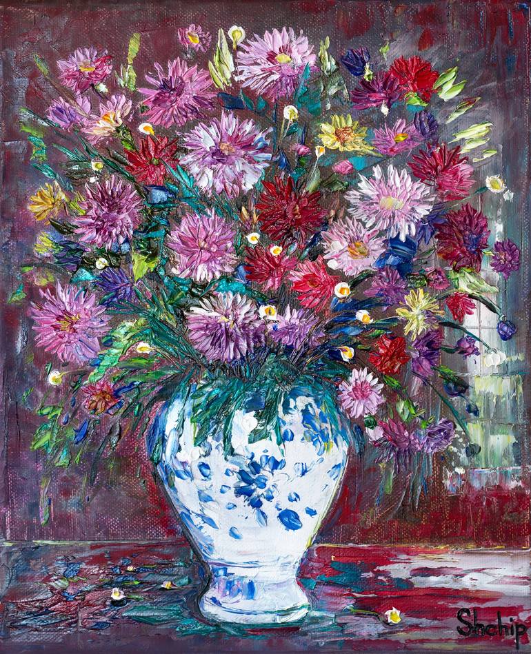 Original Floral Painting by Natalia Shchipakina | Impressionism Art on Canvas | Bouquet of Garden Flowers