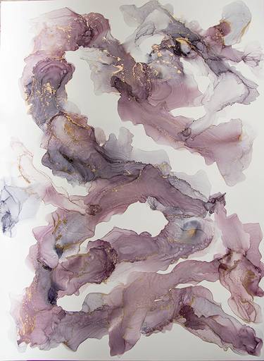 gray and blueberry color with gold large abstract painting, painting alcohol ink thumb