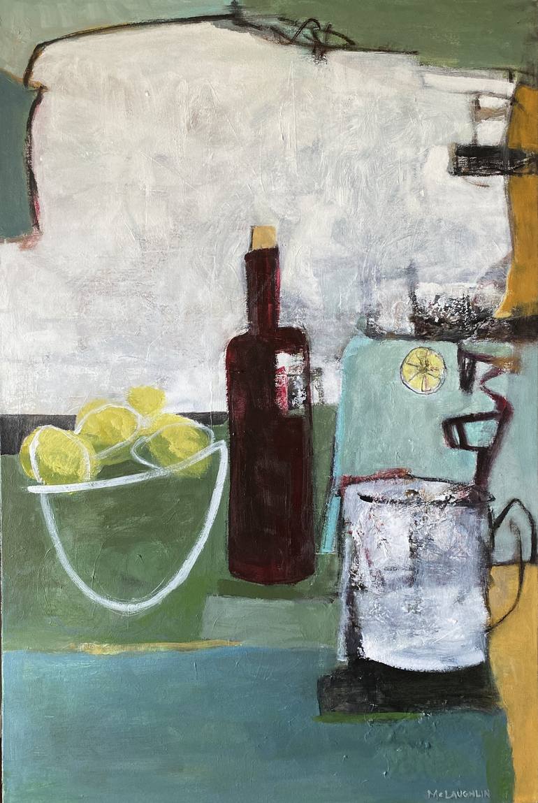 Lemons & Wine Painting by Lisa McLaughlin | Saatchi Art