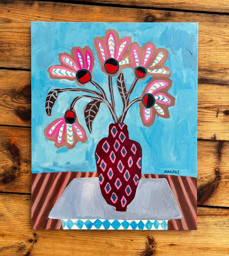 Original Modernism Floral Painting by Marous Artist