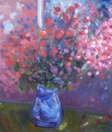 Farmhouse Flowers in Blue Vase thumb