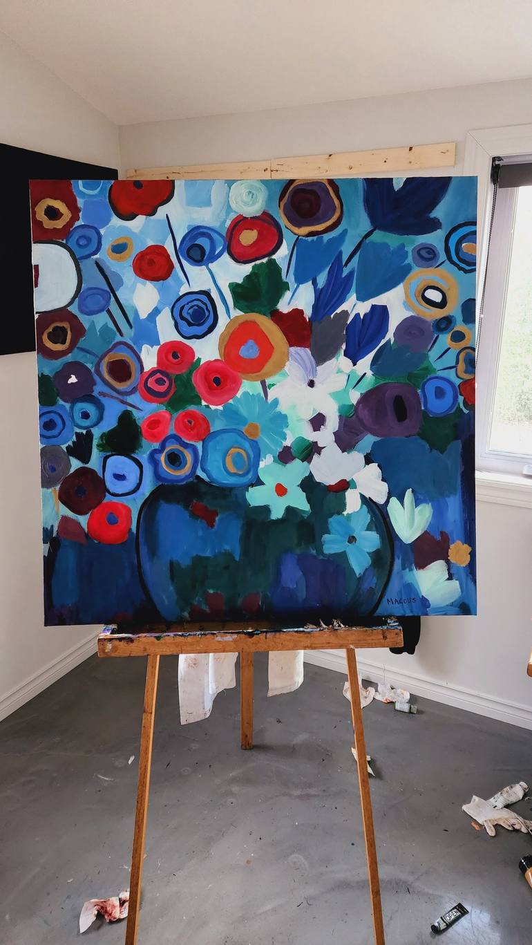 Original Abstract Floral Painting by Marous  Artist