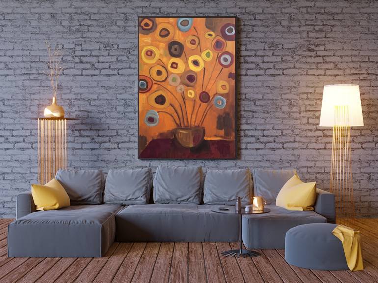 Original Abstract Floral Painting by Marous Artist