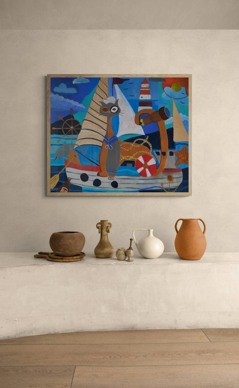 Original Expressionism Cats Painting by Marous Artist