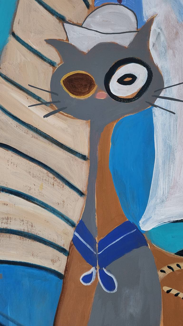 Original Expressionism Cats Painting by Marous Artist