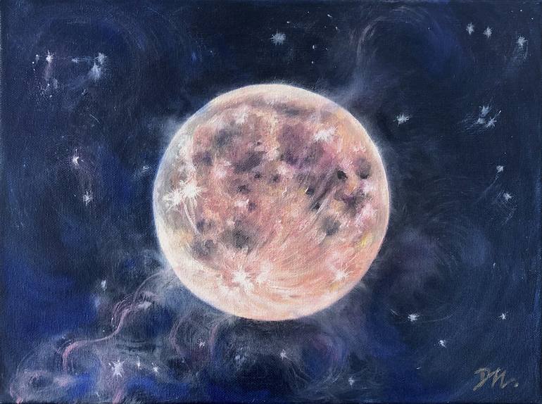 Original Full Moon Circle Canvas Painting Art Universe