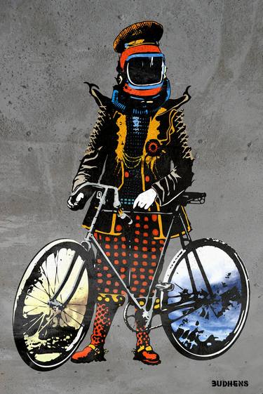 Original Street Art Bike Printmaking by BUDHENS Stencil Art