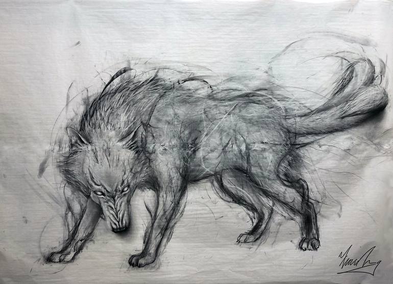 two wolves together drawing