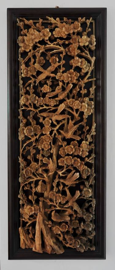 comphor wood carving Artwork NO.CPX006 Sparrow+Plum blossom 107(H)x42cm GBP4200. UNIQUE AVAILABLE  thumb