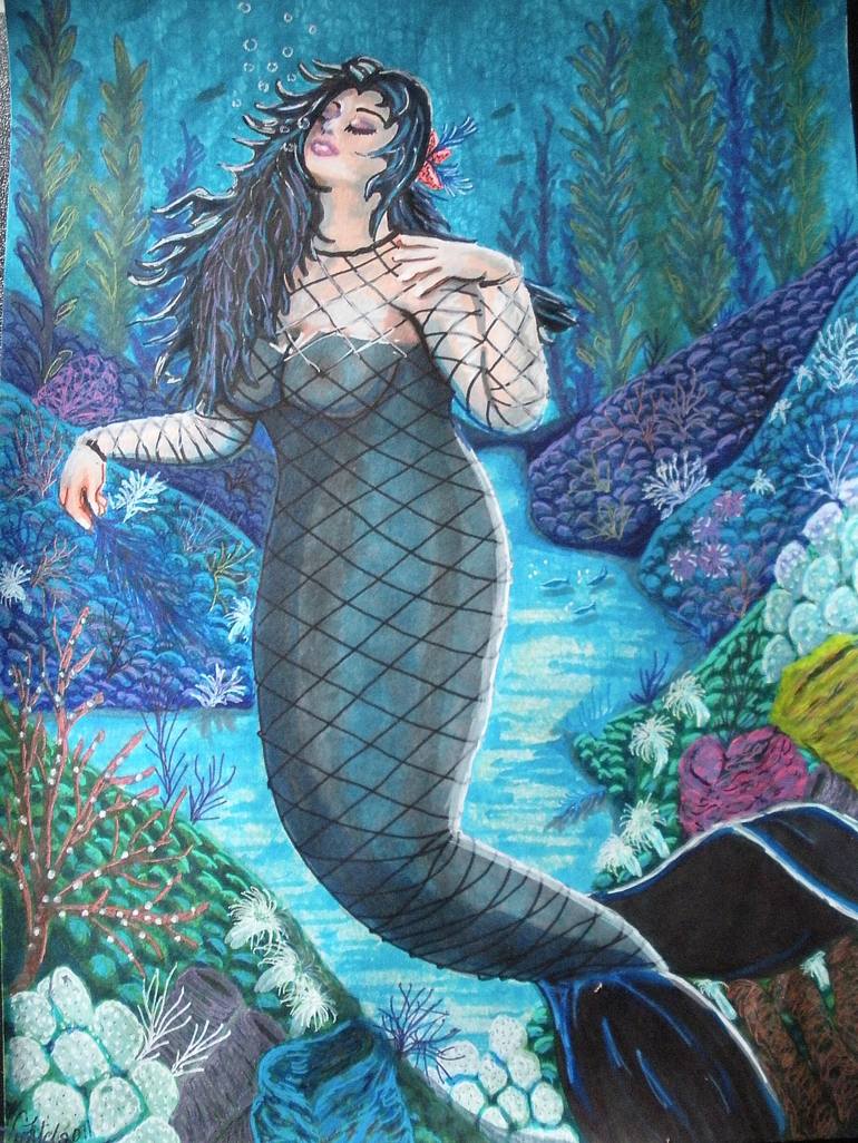 fishnet mermaid Drawing by Catherine Fitch