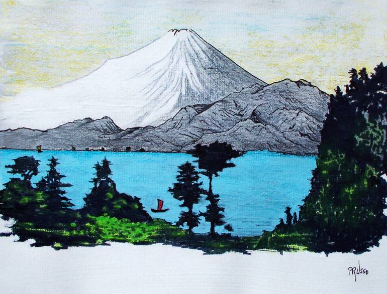 Mount Fuji - Lake Ashinoko Painting by Roberto Prusso | Saatchi Art