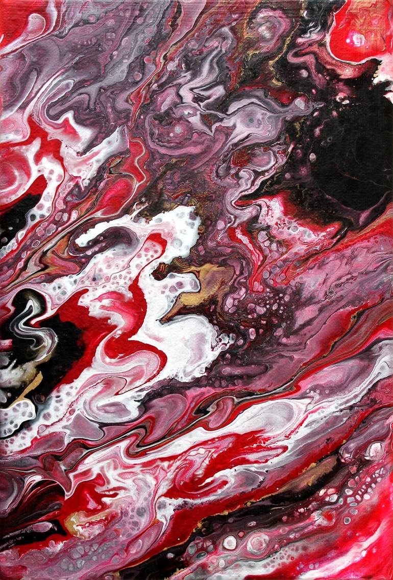 Red Sea Plants 10x7'-Red Gold White & Black Abstract Painting