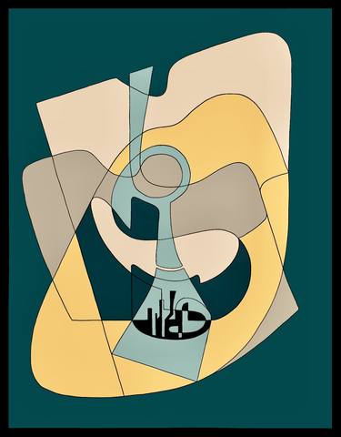 Original Art Deco Geometric Painting by Jeanluc Feugeas
