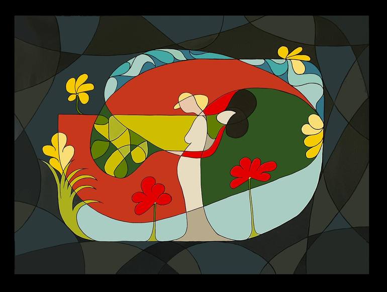 Original Art Deco Family Paintings by Jeanluc Feugeas