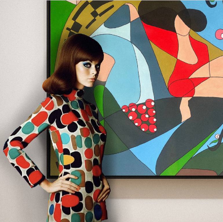 Original Art Deco People Painting by Jeanluc Feugeas