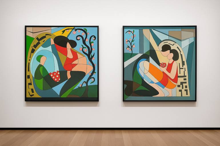 Original Art Deco People Painting by Jeanluc Feugeas