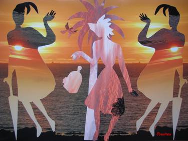 Original Surrealism Nude Collage by Nathalie Boussac Aka Pastelista