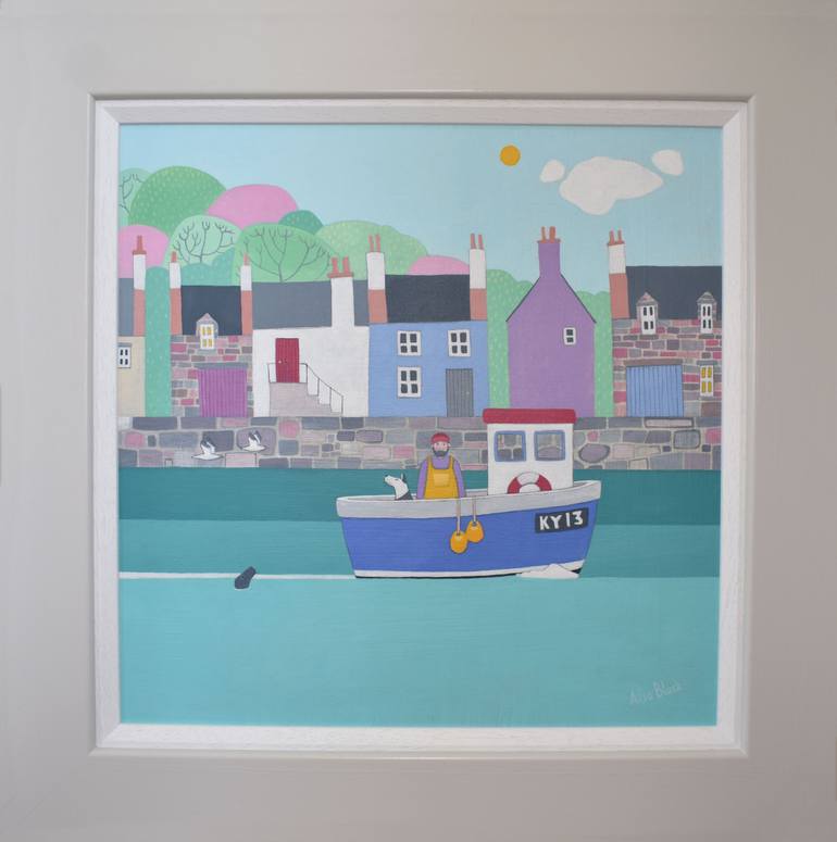 Original Folk Boat Painting by Ailsa Black