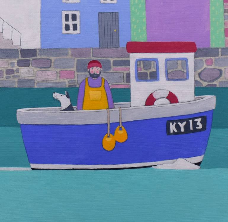 Original Folk Boat Painting by Ailsa Black