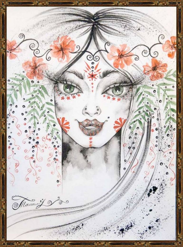 Original Art Deco Women Drawing by Iryna Tatur