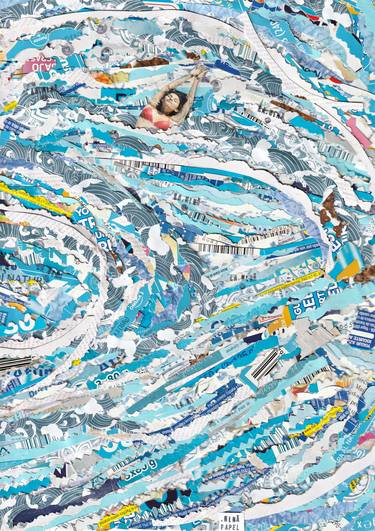 Original Abstract Expressionism Water Collage by Nina Papel